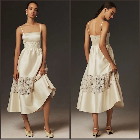 bhldn gabrielle taffeta lace a-line midi dress White Broderie Mini Shift Dress